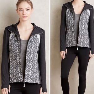 Anthropologie Pure + Good Gray Jacquard Thumbhole Hooded Tara Zipper Sweater
